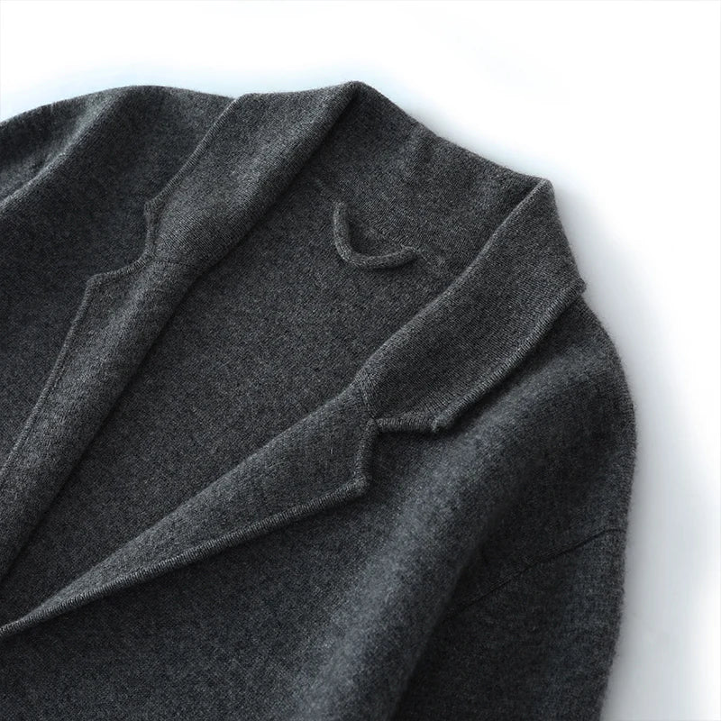 100%Cashmere Suit Men's Suit Collar Knitted Cardigan Business Casual Coat High Waisted Knitted Shorts Winter Thick Two-piece Set.