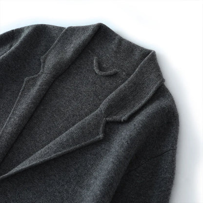 100%Cashmere Suit Men's Suit Collar Knitted Cardigan Business Casual Coat High Waisted Knitted Shorts Winter Thick Two-piece Set.