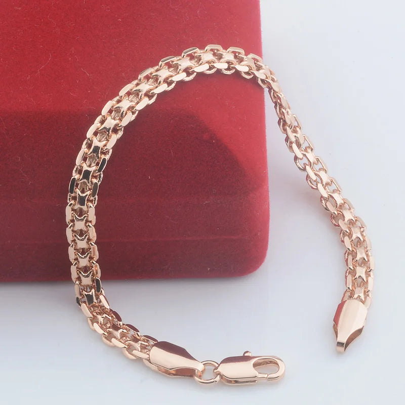 3mm 5mm Wide Men Women 585 Rose Gold Color Weaving Curb Bracelets Chains Jewelry.