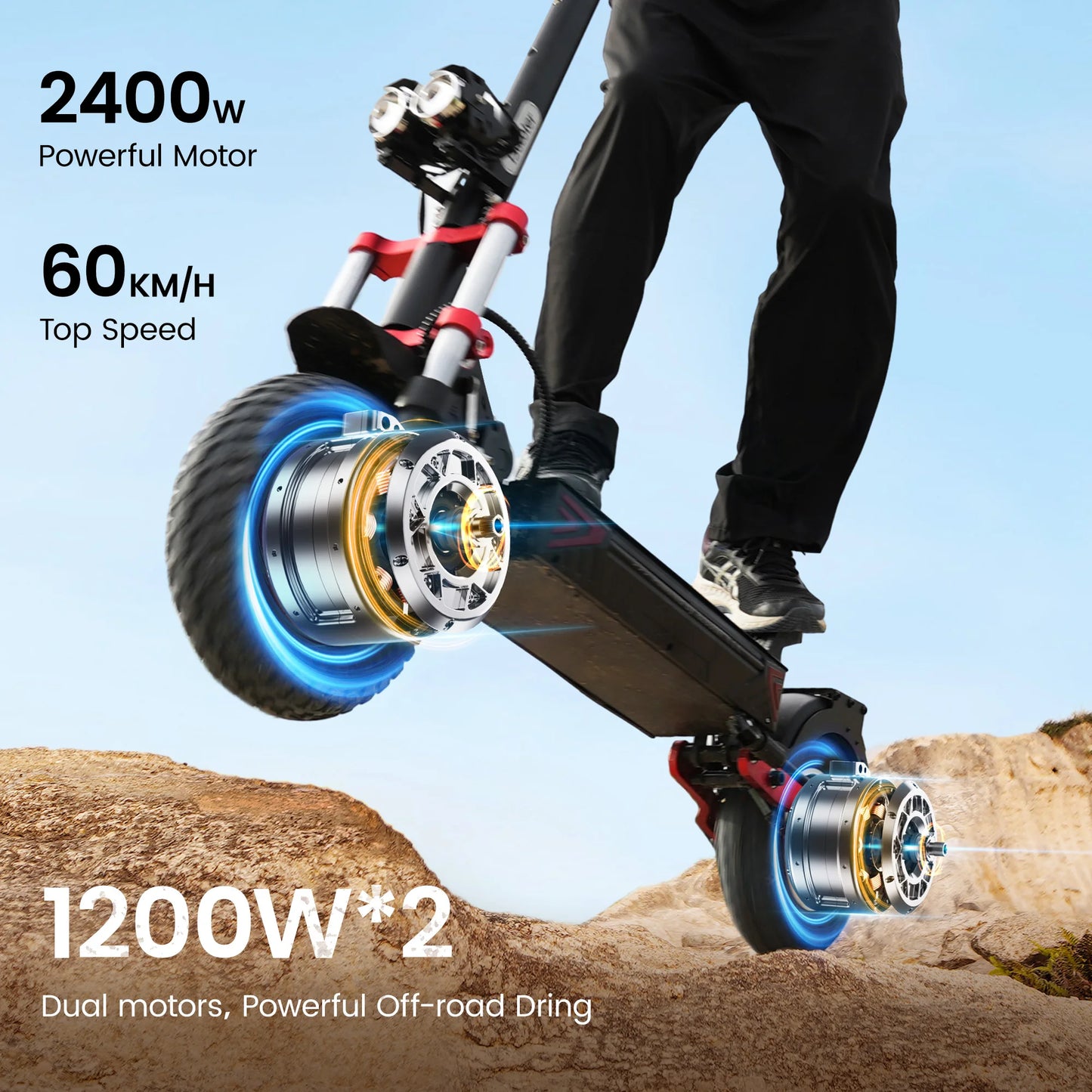 iScooter IX8 Foldable Electric Kick Scooter for Adults 60 km/h Speed 2400W Power 48V Voltage 20Ah Battery.