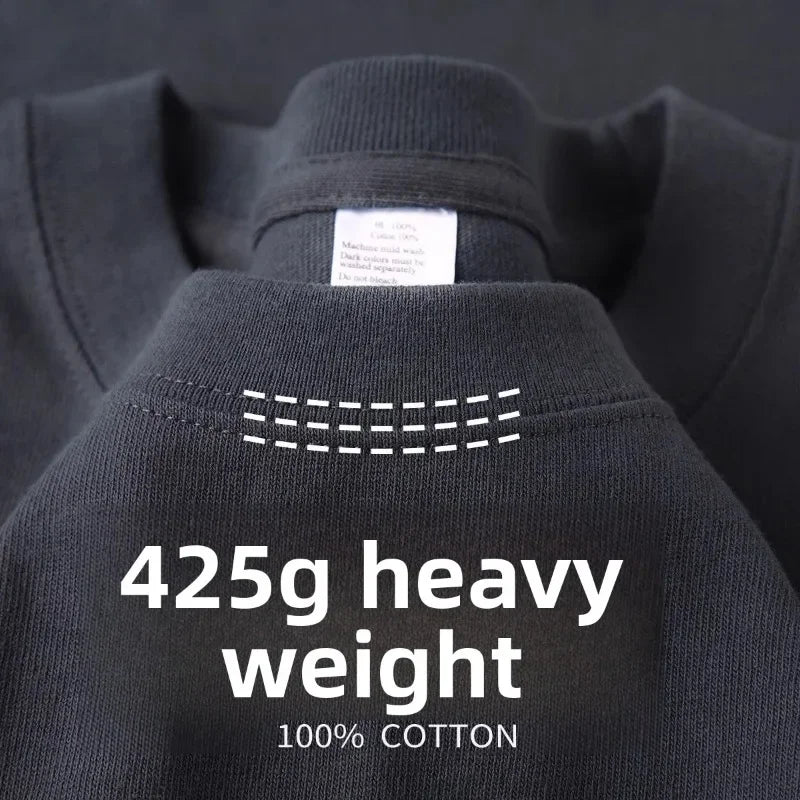 Heavy Wight 425 grams Men T Shirt Cotton Half Sleeve Brathable High Qaulity Round Neck Basic Tops Men Summer T-Shirt.