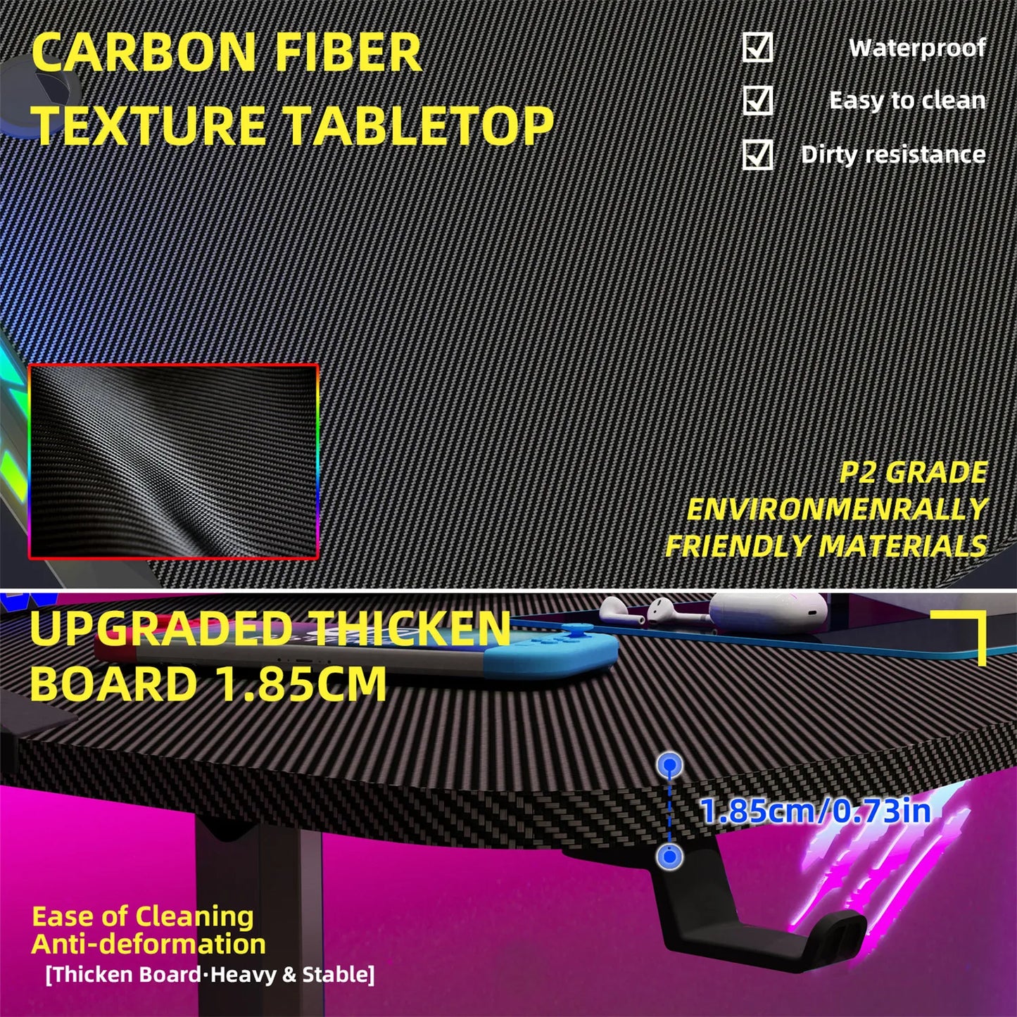 Jumbo-Gaming-Schreibtisch mit Monitor regal, großer PC-Computer tisch mit LED-Beleuchtung, Spieltisch-Gamer-Schreibtisch für Schlafzimmer, Home-Office