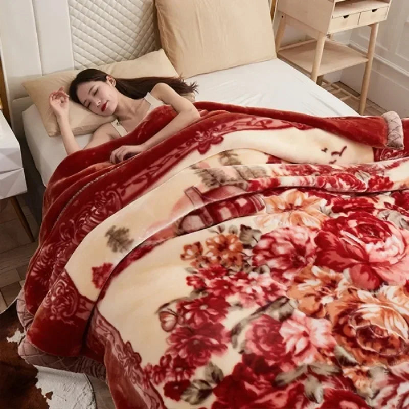 Double-layer Thick Plush Blanket Warm Skin Friendly in Winter Quilt Multiple Non Shedding Prints High Quality Bedding Article