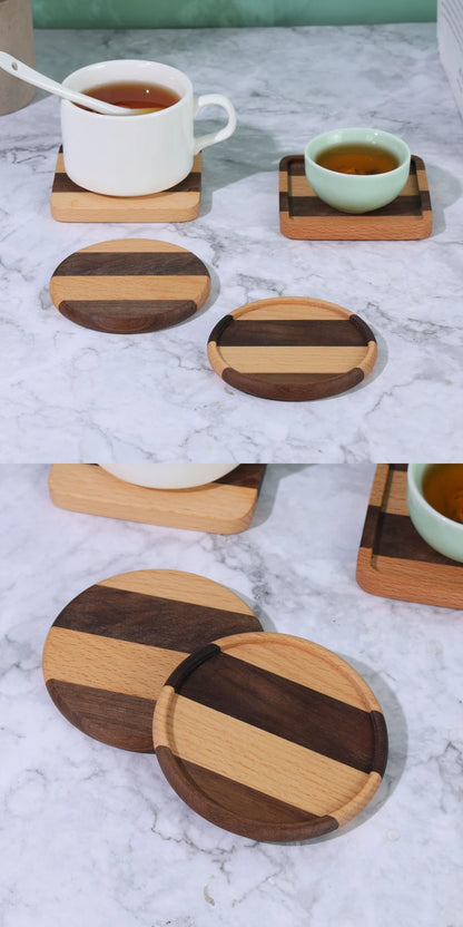 TIME OWNER Tea Coffee Cup Pad Placemats Decor Walnut Beech Wood Coasters Durable Heat Resistant Square Drink Mat Bowl Teapot.