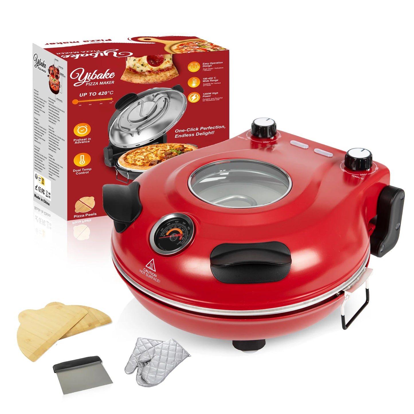 12-Zoll-Elektro-Pizzaofen für den Innenbereich, Arbeitsplattenhersteller mit Keramiksteinen, erhitzt bis zu 420 ℃   für köstliche, gebackene Pizzeria-Steine