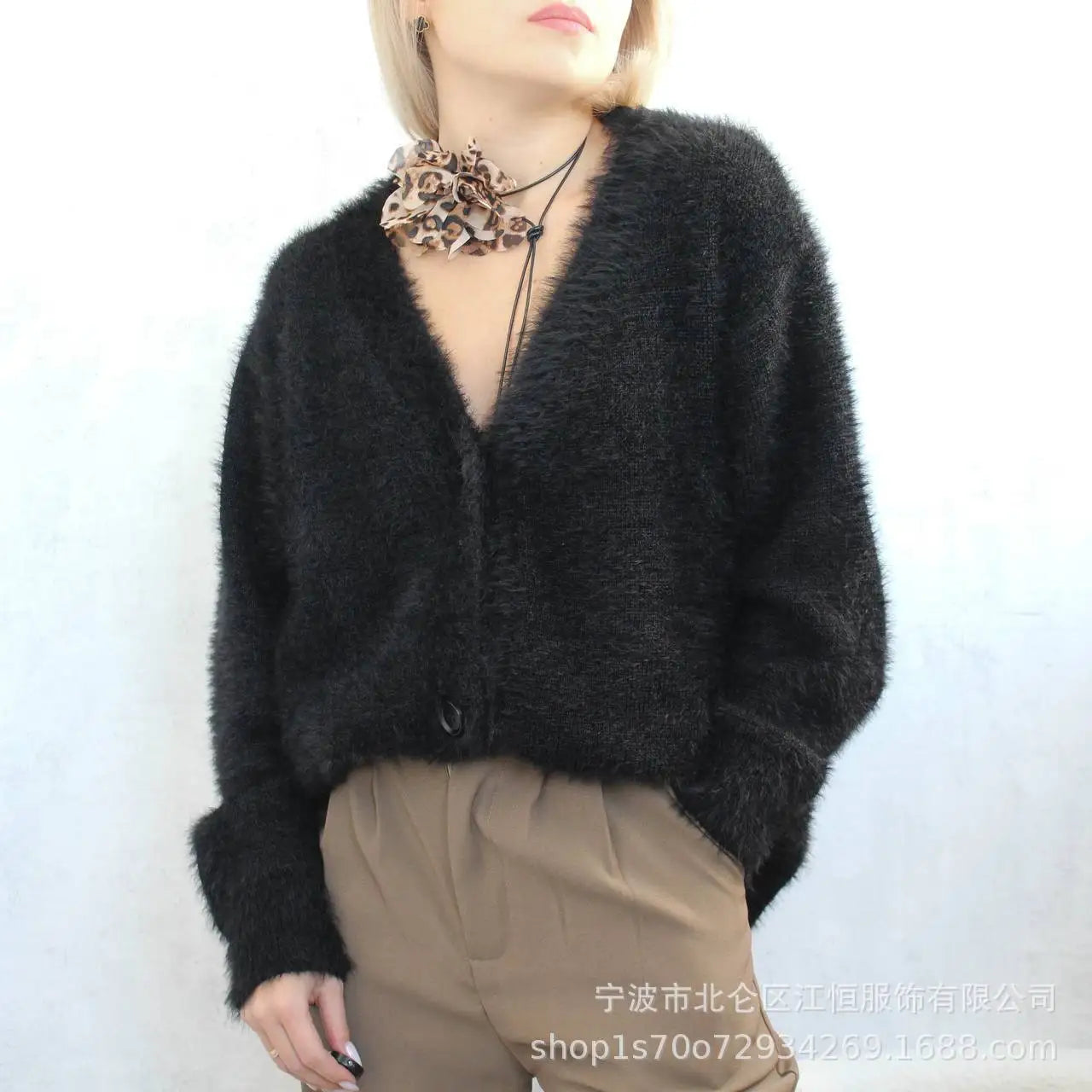 Women New Knitted Thick Cashmere Wool Cardigan Chic V Neck Single Breasted Fashion Long Sleeve Sweater Fall Winter Coat Outwear