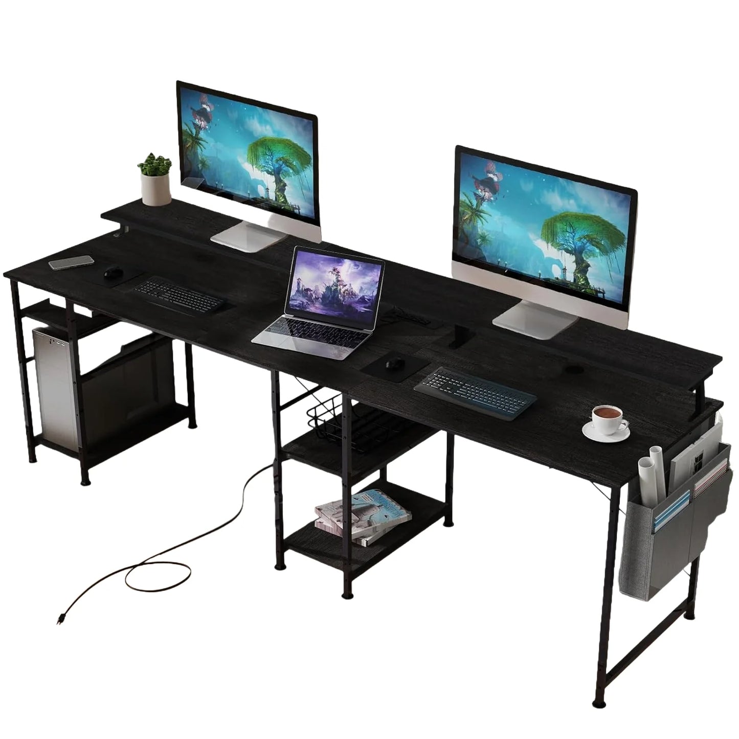 RGB Gaming Schreibtisch L-förmiger Eckschreibtisch Multifunktionaler Computertisch mit Monitorständer und Ablage