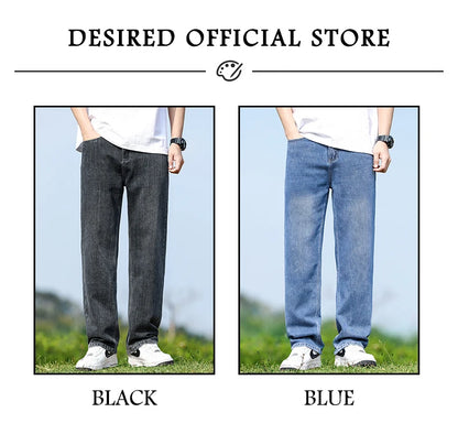 Mens Minimalist Loose Straight Wide Leg Denim Jeans 2025 Autumn Winter Retro Drape Comfortable Casual Pants Plus Size 38.