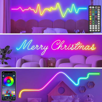 Neon Rope Lights,Flexible Led Rope Lights Control with App/Remote,Multiple Modes Rope Lights,IP65 Outdoor RGB Led Neon Lights Wa.