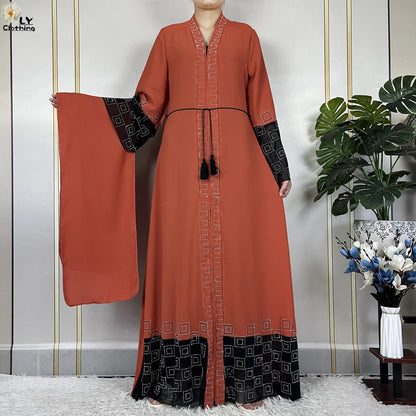 2024 For Women Elegant Dresses Dubai Party Outfits Long Sleeved Chiffon Dashiki Muslim Women Robe Open African Abaya Clothing