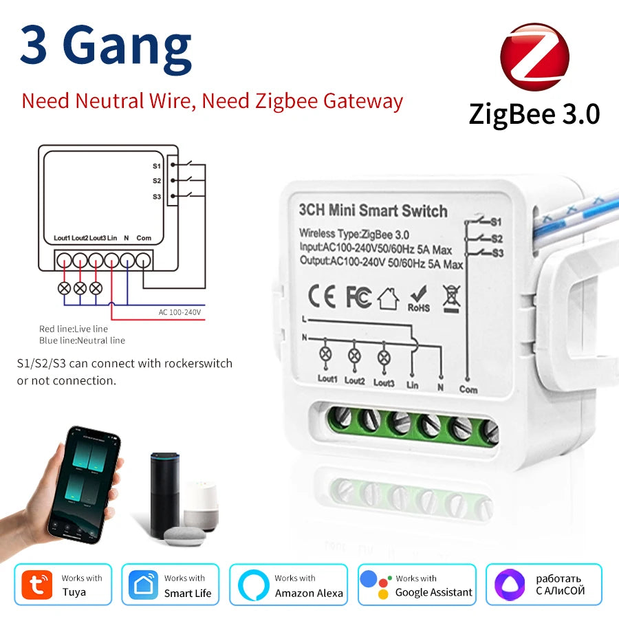 1/2/3 Gang Tuya Smart Licht Schalter Modul Zigbee 3,0 Smart Leben für Alexa Google Home Yandex DIY remote Breaker Verzögerung 100-240V.