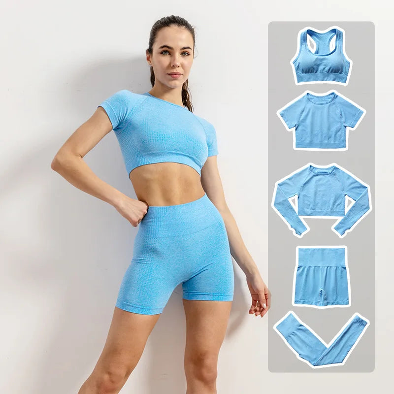 Women Vital Seamless Yoga Fitness Clothing Set High Waist Gym Leggings Crop Tops Sports Tracksuit Plush Up Sports Outfits