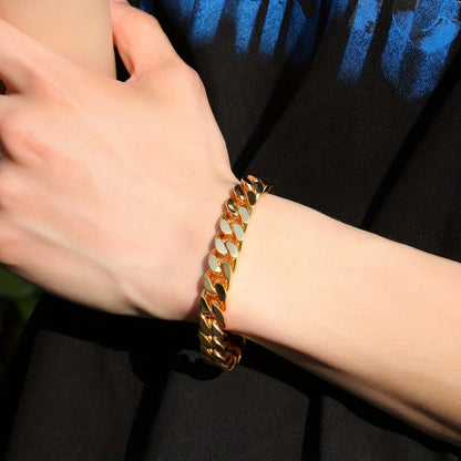 316 Stainless Steel Plated 18k Gold Fashion Crypto Cuban Chain Miami Rap Hip Hop Men's Bracelet Accessory