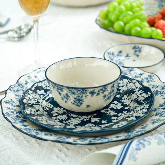 Chinese Style Ceramic Bowls Plates Retro Tableware Ramen Bowl Steak Dish Dessert Salad Plate Party Household Dinnerware Decor.
