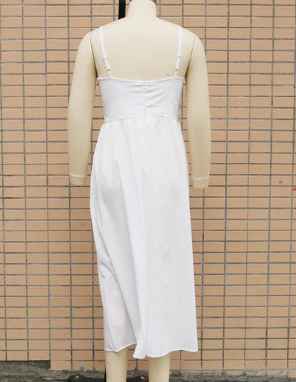 Damenbekleidung im neuen Stil von Amazon, Tank-V-Ausschnitt, großes Swoop-Kleid, schlank, dass Sie Ihre Silhouette glättet, mittellanges Kleid mit offenem Rücken.