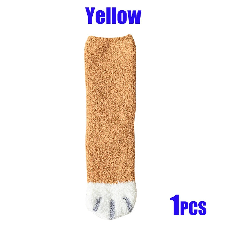 Women Socks Winter Warm Fluffy Socks Cute Animal Claw Cat Paw Footprint Fuzzy Socks Thicken Coral Fleece Home Floor Sleep Socks