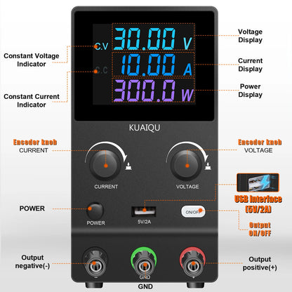 KUAIQU DC Lab Power Supply 30V 10A 60V 120V Adjustable Switching Power Supply Encoder Knob Display Regulator For Phone Repairing.
