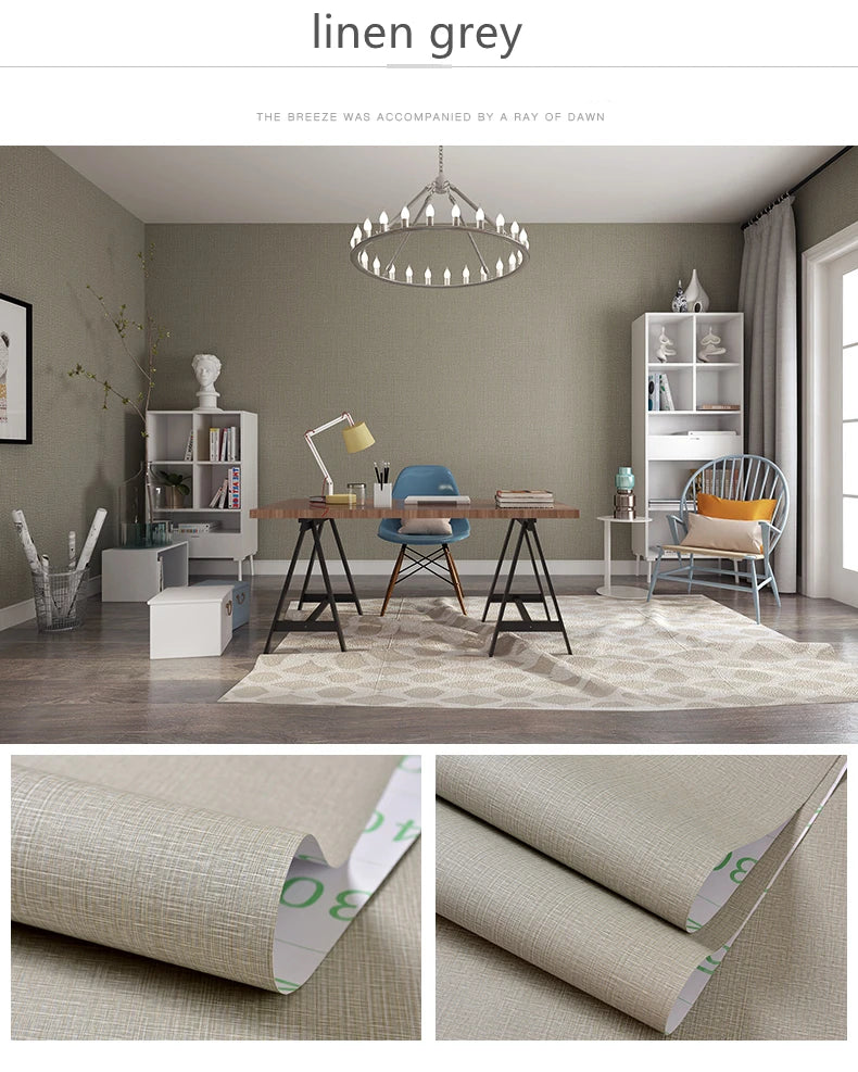 Selbstklebende Tapete, wasserdicht, einfarbig, Leinenmuster, Wohnzimmer, Schlafzimmer, Zimmer, Schrank, Dekoration, Aufkleber