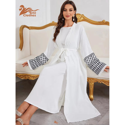 UNI 2024 Ramadan Abaya Kimono Keffiyeh Stickerei Quasten Muslimischen Offene Abayas Frauen Dubai Luxus Islam Strickjacke Kleid Kaftan.