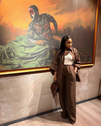 Cotton Linen Set Women Spring Summer Loose Oversize Long Sleeve Shirt Long Pants 2 Piece Sets Casual Office Ladies Trousers Suit.