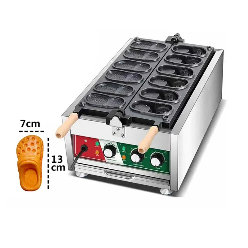 Commercial Slipper Shape Waffle Maker Machine 4 or 6 Holes Non-stick Waffle Iron Kitchen Snack Equipment