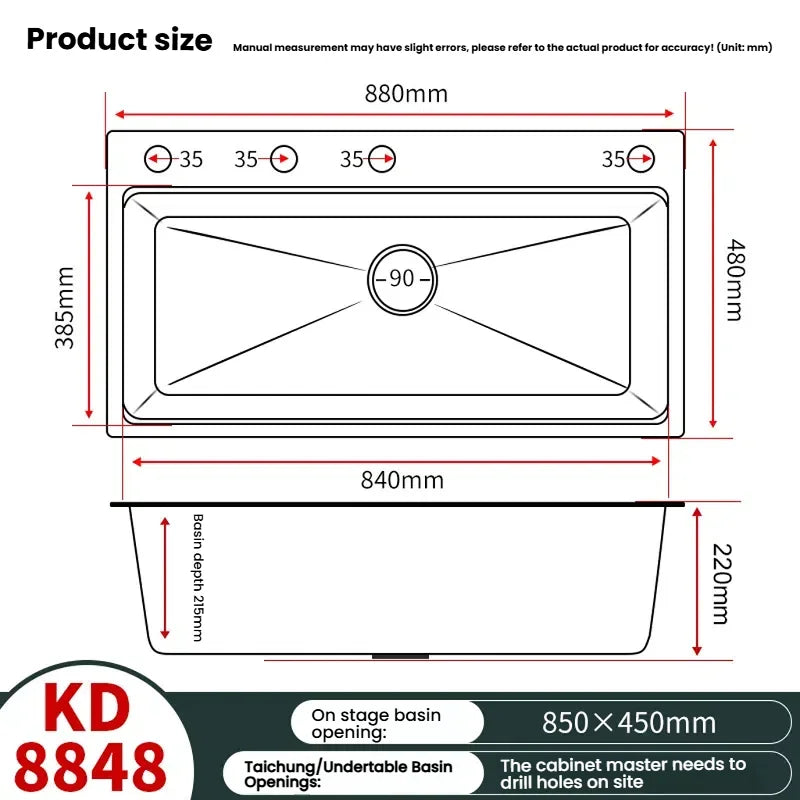 Stainless Steels Kitchen Sink Household Wash Dish and Wash Vegetables Basin Large Single Slot Multifunctional Dishwashing Bowl