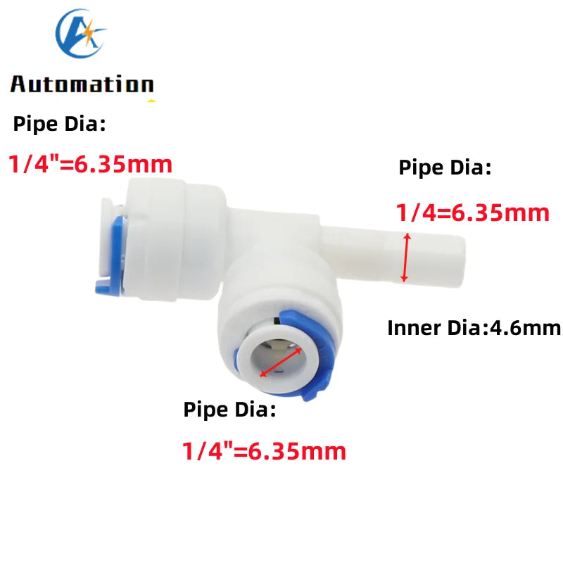5Pcs RO Water Plastic Pipe Fitting Tee T-type 1/4" 3/8" Hose OD To 1/4" 3/8" Hardplug Reverse Osmosis System Quick Connector