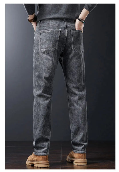 2025 Casual Jeans Young Men's Korean Style Business Straight Jeans Stretch Denim Pants Trousers Slim Fit Classic Cowboys Jeans.