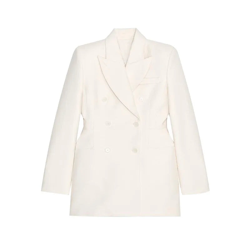 Elegante Zweireiher Blazer Mantel Frauen Schlank Revers Schulter Pads Langarm Jacke 2025, Herbst Büro Dame Pendeln Outer.