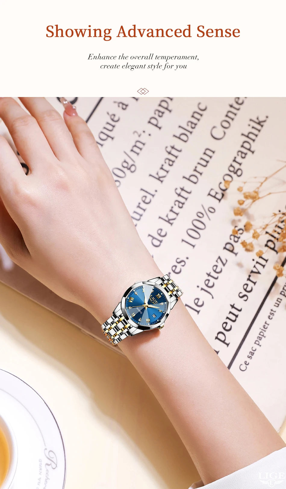 LIGE Elegant Ultrathin Nordic Simple Style Quartz Movement Women's Wristwatch Fashion Stainless Steel Bracelet Belt Woman Watch.