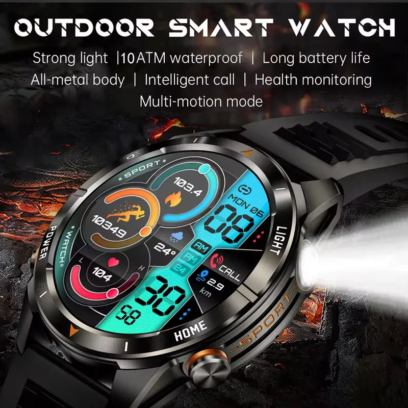 New Outdoor Sport Smart Watch Men 1.46" AMOLED Screen LED Flashlight 515mAh Battery 10ATM Waterproof Bluetooth Call Smartwatch.
