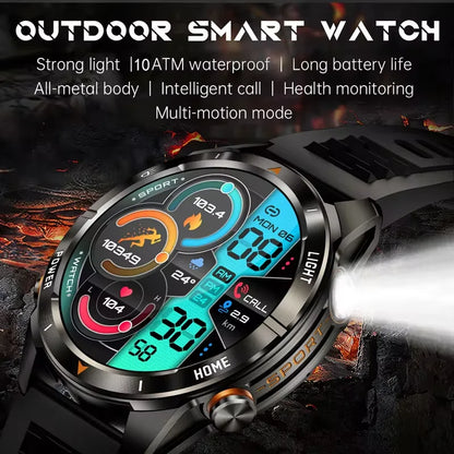 New Outdoor Sport Smart Watch Men 1.46" AMOLED Screen LED Flashlight 515mAh Battery 10ATM Waterproof Bluetooth Call Smartwatch.