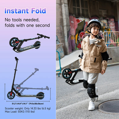 RCB Kids e-Scooter for Children 6-12 Years, 150 W Motor - Max 16 km/h - Rainbow Light-folk Electric Scooter Children.