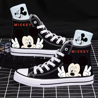 Girl Boys Kids Disney Mickey Mouse White Black Canvas Shoes Casual Cartoon Comfort Children Print Shoes Size 35-44.