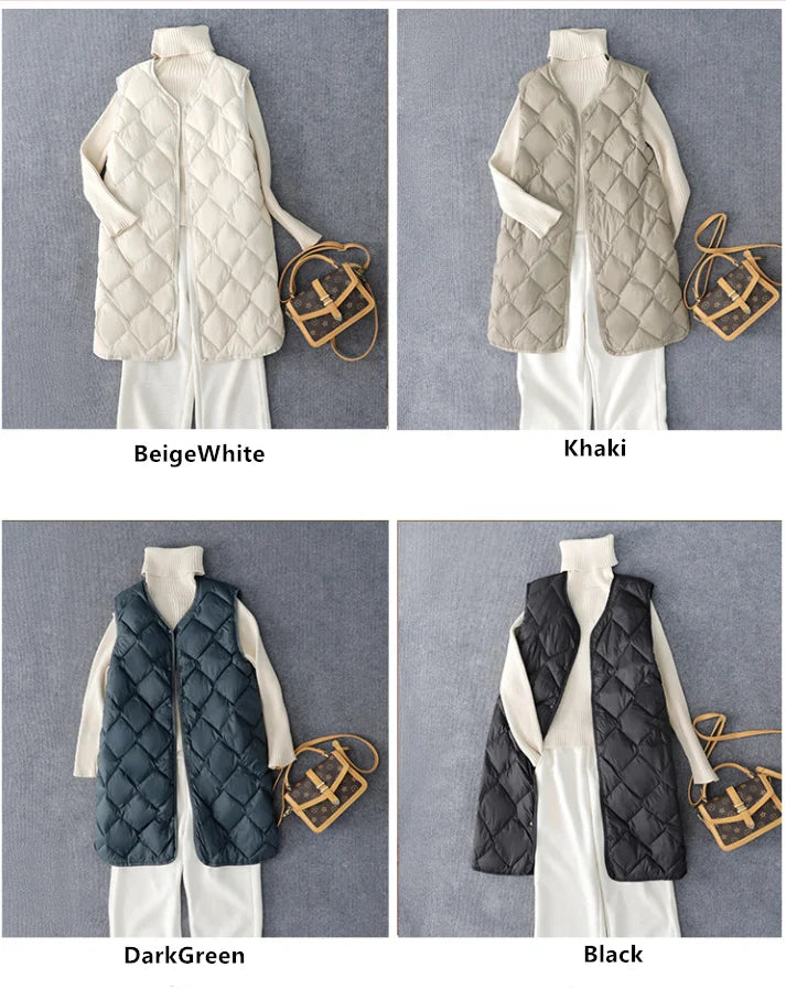 Neuheiten Koreanische X-lange Ärmellose Puffer Jacke 2025, Herbst Winter Frauen Mode Ultra Licht Unten Liner Warme Mäntel 3xl.