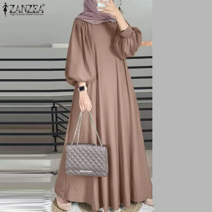Autumn Elegant Long Lantern Sleeve Muslim Abaya Robe ZANZEA Women Maxi Dresses Ramadan Sundress Islamic Turkey Vestidos Kaftan.