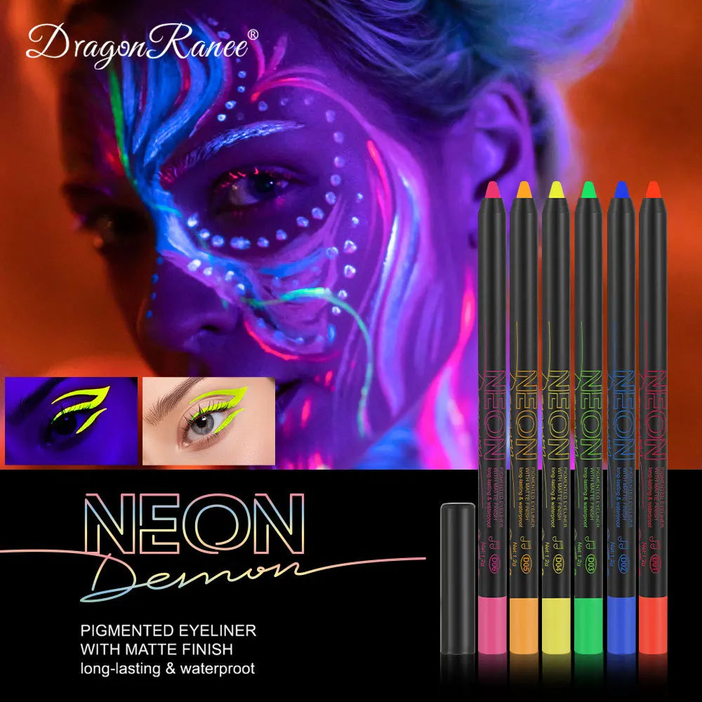 Fluorescence Blue Eyeliner Gel Waterproof Luminous UV Light Neon Eyeliner Pen Yellow Green Pink Color Eye Shadow Cream Make Up.