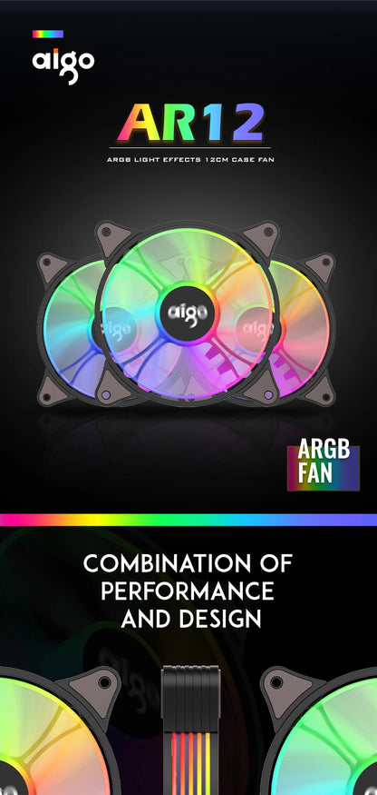 Aigo AR12 120mm PC Gamer Computer Case Fan RGB 12v Heatsink Aura Sync Cooler Argb Silent Controller Kit Fan Cooling Ventilador.