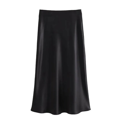 MUJER Woman 2025 Satin Skirt Women High Waist Long Skirts For Women Summer Black Midi Skirt Woman Office Elegant Women's Skirts.
