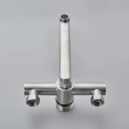 Kitchen Faucets Stainless Steel Wall Mounted Dual Hole Bathroom 360 Rotate Basin Faucet Cold Hot Water Mixer Taps With spray gun