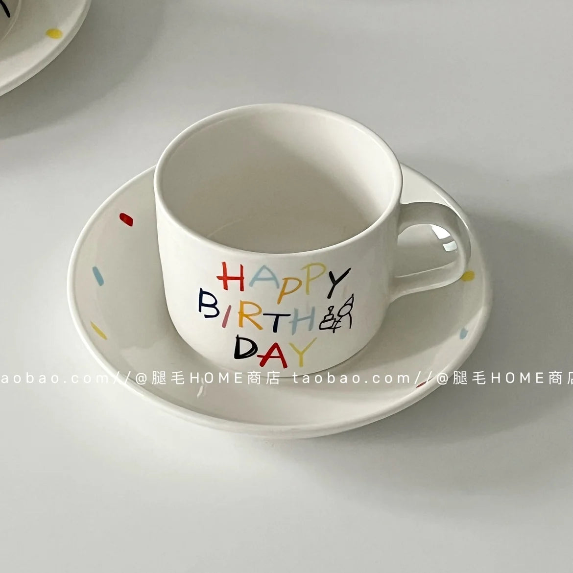 Korean Plate Designer Cute Happy Birthday Tableware Ceramic Coffee Cup Plate Dessert Cake Plate Cup Creative Birthday Gift.