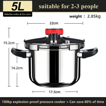 5L/6L Gas Stove Thickened Pressure Cooker Multifunctional Pressure-Limited Explosion-proof  Stainless Steel Kitchen Pressure Pot.