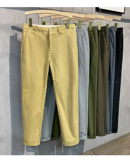 97%Cotton Autumn Winter Casual Pants Men Business Fashion Classic Solid Color Stretch Straigh Grey Khaki Brand Trousers Male 38.