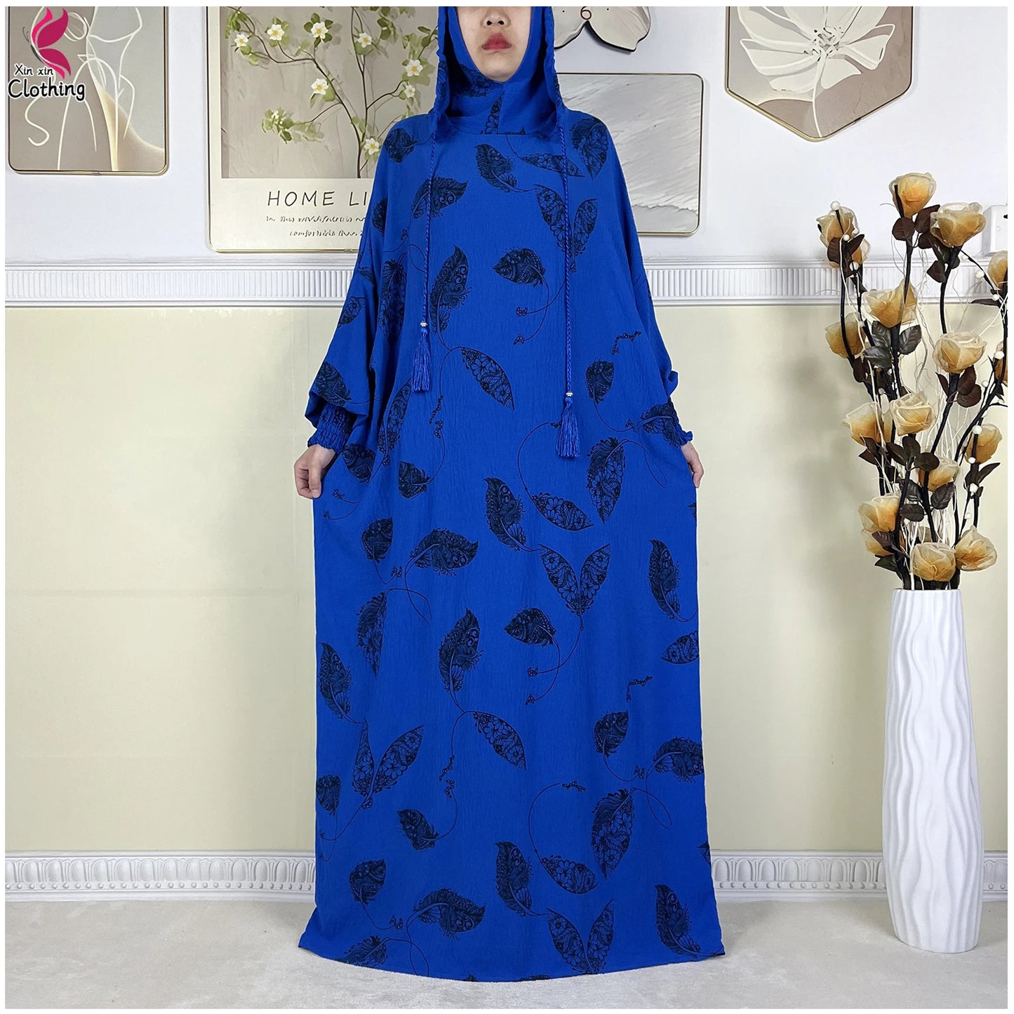 New Ramadan Muslim Cotton Two Hats Abaya Femme Prayer Garment Clothing Dubai Islamic Maxi Arab Robe Muslimic Kaftan Women Dress.
