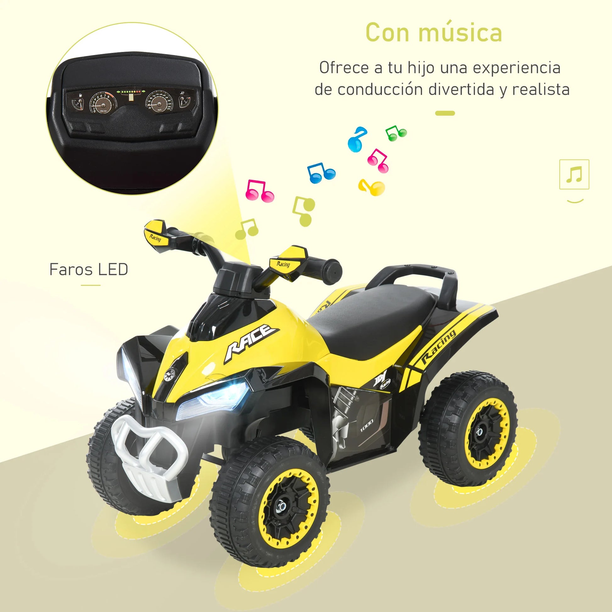 HOMCOM Quad ATV Walker for children over 18 months with lights and music support up to 20 kg 67,5x38x44 cm.