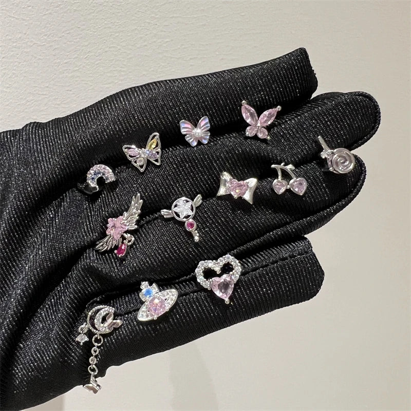 1PCS Cute Pink Zircon 316L Stainless Steel Ear Bone Nail New Fashion Y2K Punk Small Earring for Women Cochlea Jewelry Party Gift.