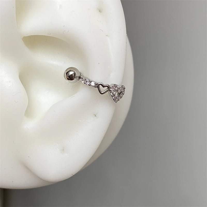 1PCS Pink Zircon Cross 316L Stainless Steel Annular Ear Bone Nail New Fashion U-shaped Earrings for Women Y2K Punk Jewelry