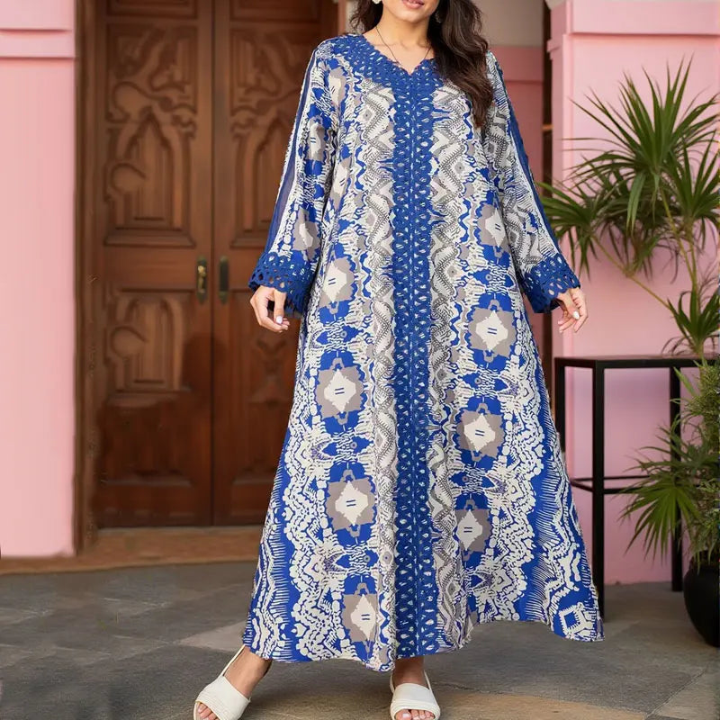 New Middle East Arabian Robe Muslim Dress Lace Splicing Loose Maxi Dress Long Abaya Robe.