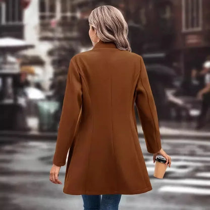 Strickjacke mischt solide Langarm Einreiher Oberbekleidung Loose Fit Knopf umdrehen Kragen Wolle Mäntel Knopf Büro Dame.