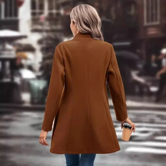 Strickjacke mischt solide Langarm Einreiher Oberbekleidung Loose Fit Knopf umdrehen Kragen Wolle Mäntel Knopf Büro Dame.